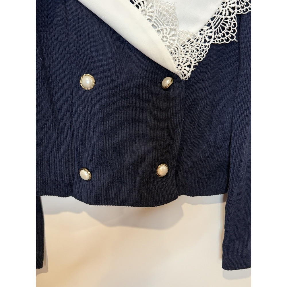 Vintage 90s Jeffrey & Dara Women's Sz 10 Navy Blue‎ Cottage Floral Skirt Set - Picture 5 of 13